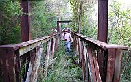 03-Gunther walks across the broken bridge at Coopers Creek